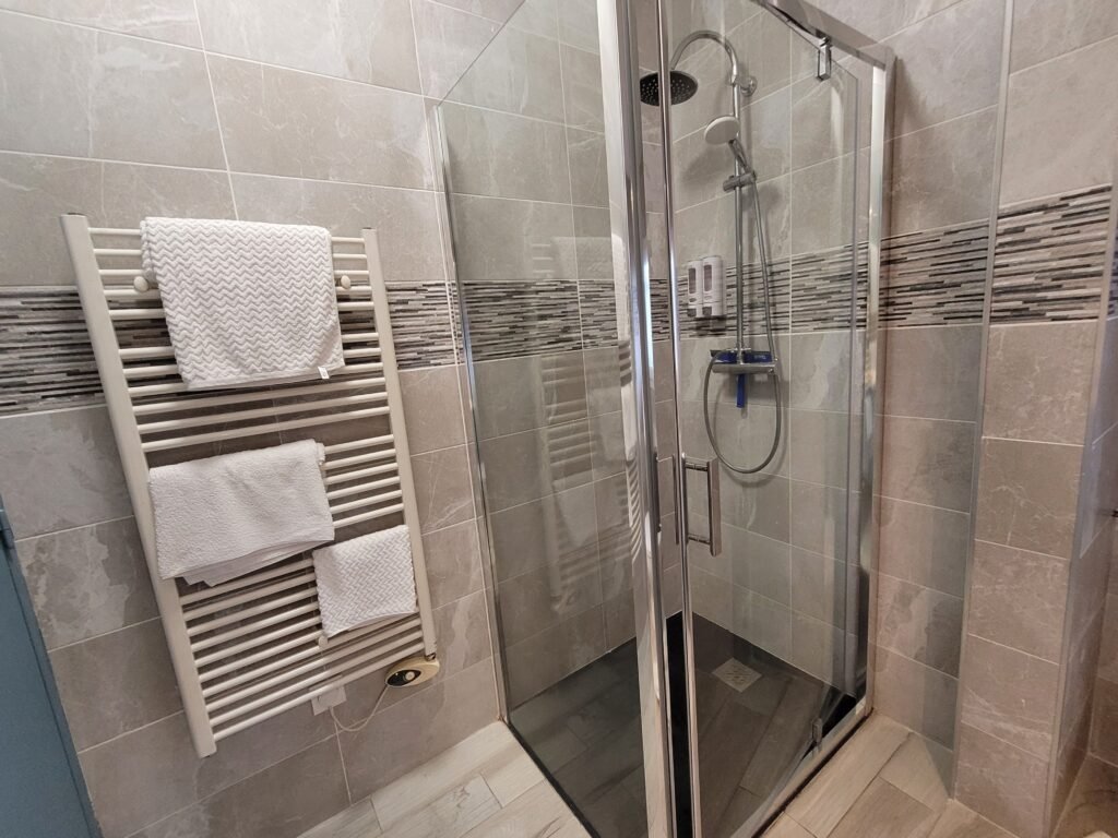 Photo de la salle de bain et de la douche à l'italienne Reine claude hébergement à joigny